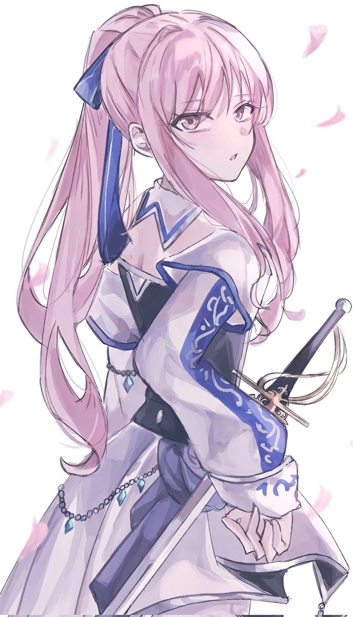 pink hair weapon sword long hair ponytail pink eyes solo  illustration images