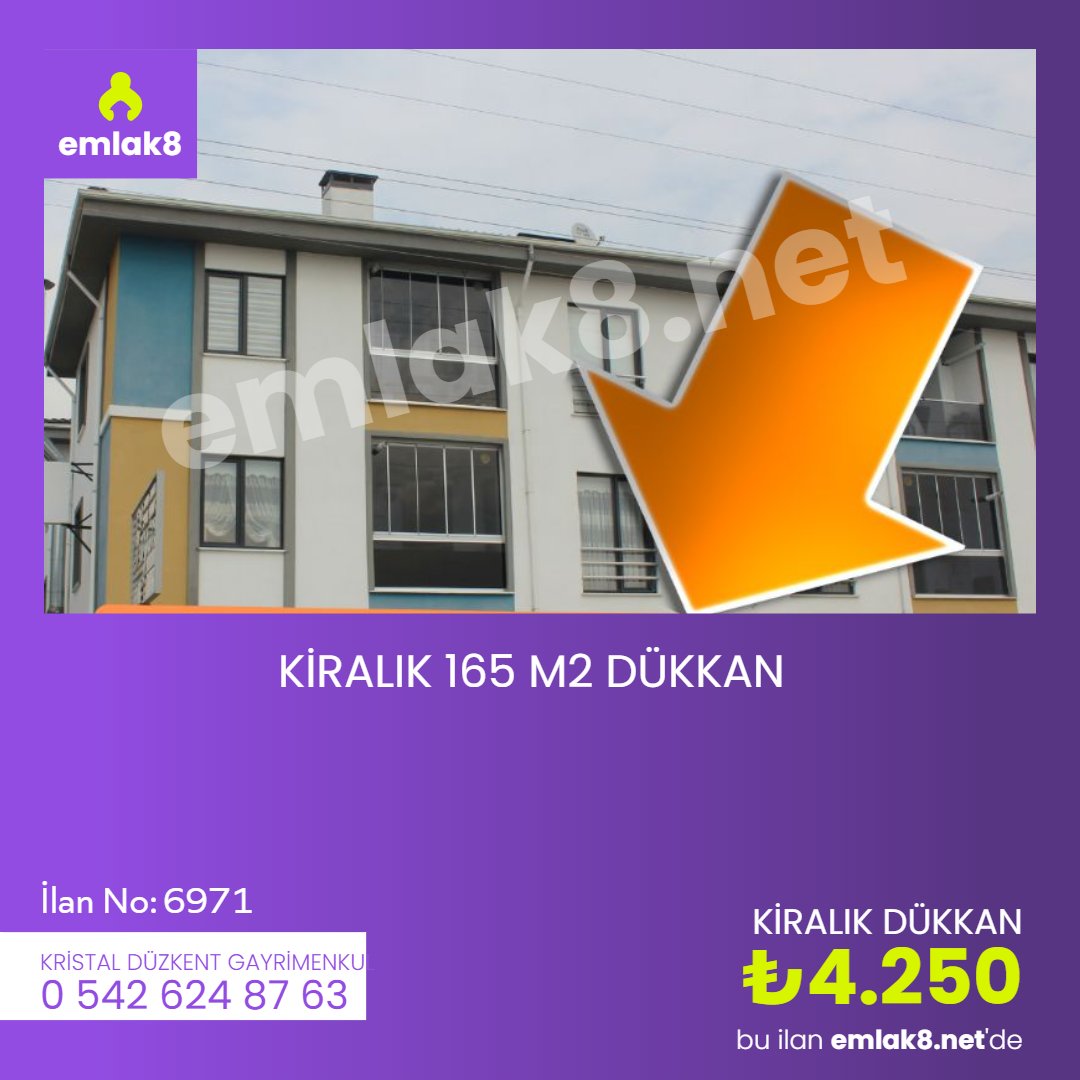KİRALIK 165 M2 DÜKKAN
Fiyat: 4,250 TL
İlan No : 6971
Emlak Ofisi : <a href="/kristal/">kristal</a>.duzkent 
emlak8.net
Aradığın evi bul.
#emlak #emlak8 #satılık #kiralık #daire #ev #yapı #satılıkdaire #kiralıkdaire #kiralıkdükkan