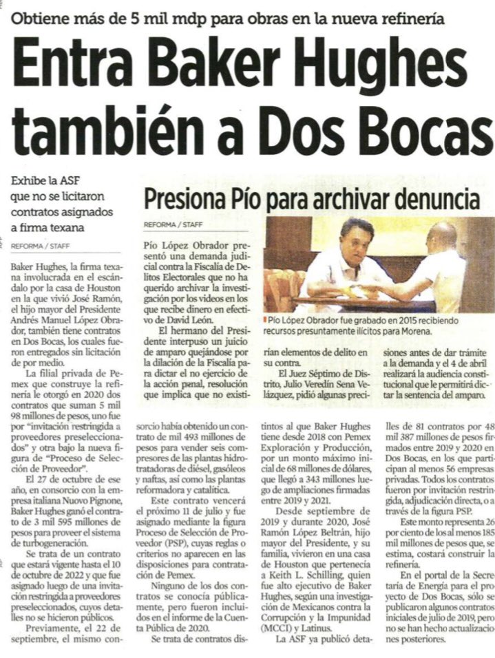 Sin no hay conflicto de interés, #JoseRamonLopezBeltran11 sigue en la agenda pública gracias a <a href="/Pemex/">Petróleos Mexicanos</a> que entregó a Baker Hughes dos contratos por casi 5 mmdp para la obras en Dos Bocas. 

El <a href="/GobiernoMX/">Gobierno de México</a> lo ocultó . La Cuenta Pública lo dio a conocer, 

La #CasaGris vigente.