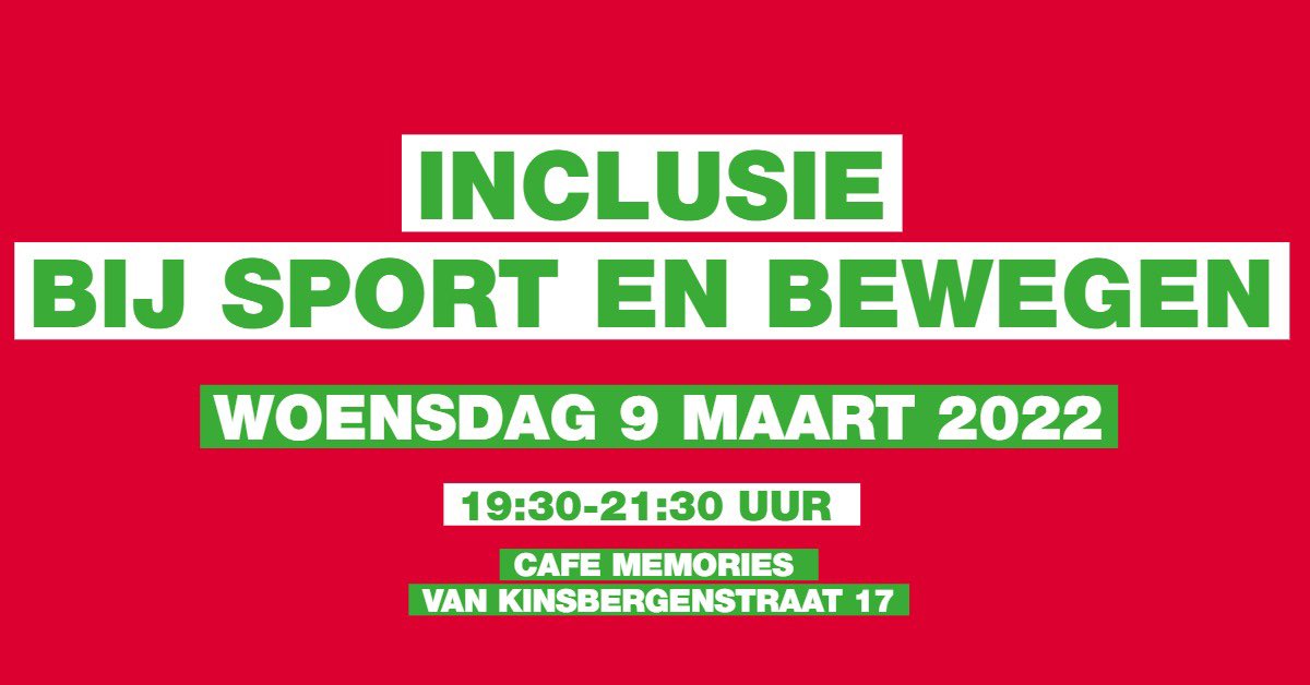 eventbrite.nl/e/tickets-spor… Inclusie bij sport en bewegen! Woensdag 9 maart. Kom jij ook? #lievergroenlinks #sport #bewegen #inclusie