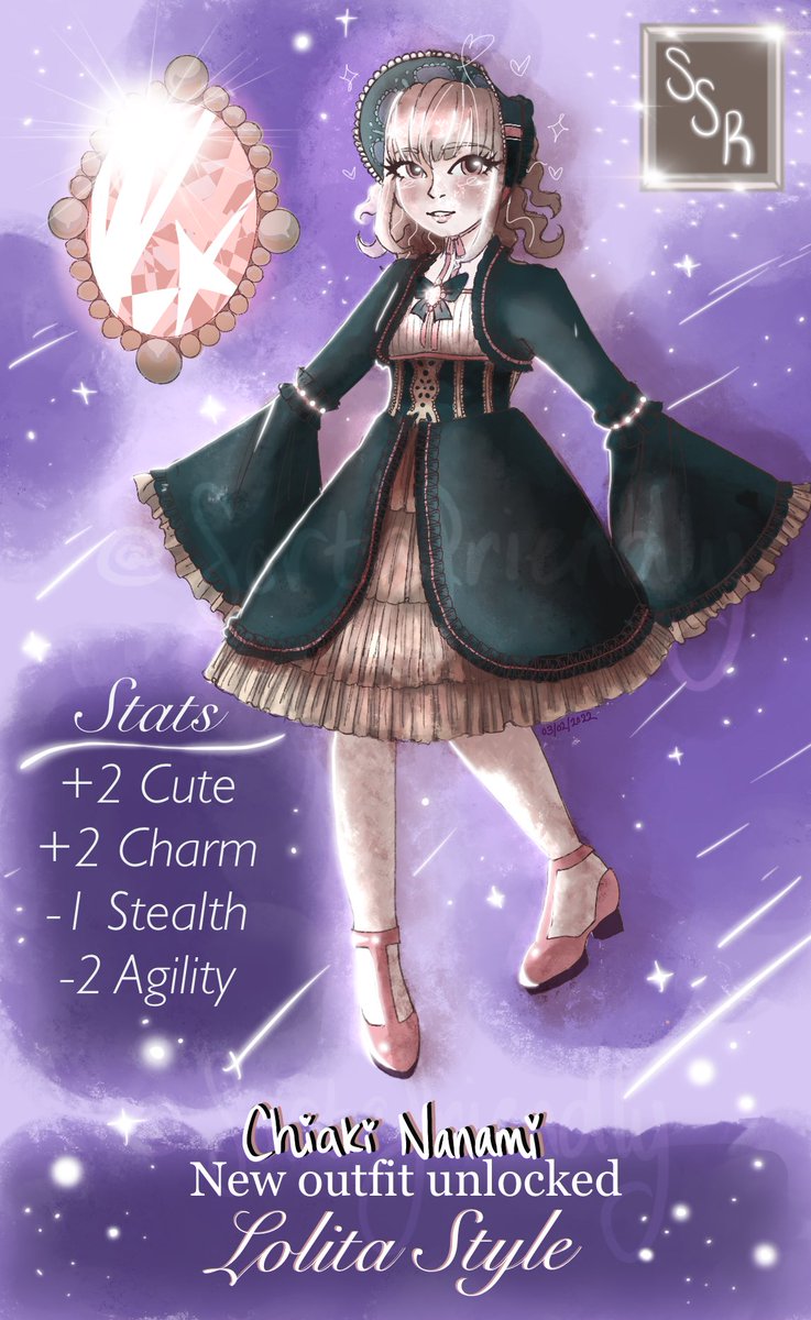 SortaFriendly's tweet photo. And it’s done!!! I’m really glad with how it came out :D #danganronpa #ChiakiNanami #Lolita #srdr2 #sortafriendlyART #procreate #anime https://t.co/dRdhKR9alD