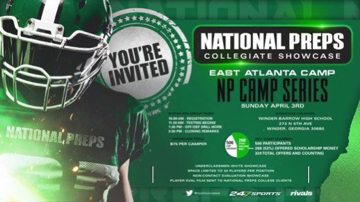 excited to receive an invite to the national preps showcase !! <a href="/jwindon35/">Joe Windon</a> @NPSEShowcase <a href="/CoachHowieD/">Coach DeCristofaro</a>