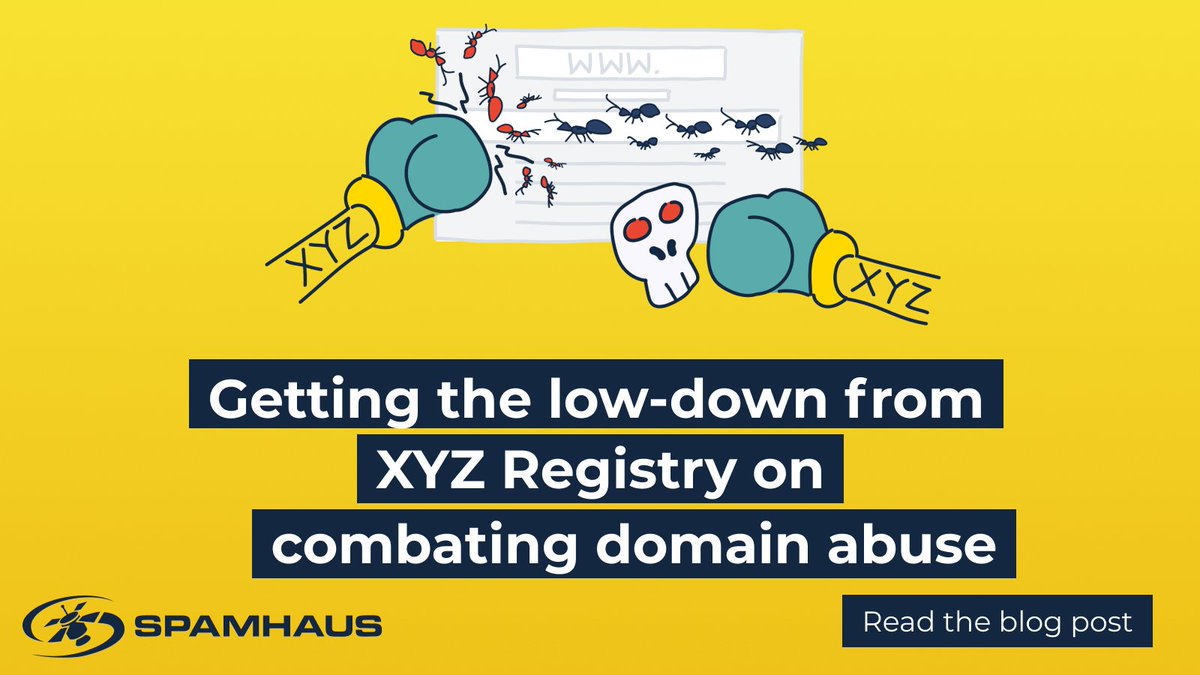 SpamhausTech's tweet photo. The first in our Registries Series - @xyz sat down with Spamhaus and had a chat about what they're doing to combat domain abuse on their #TLD. https://t.co/JPF6Y9CnS8 #reputationmatters #threatintel #domainabuse https://t.co/XdY3Eqoq8N