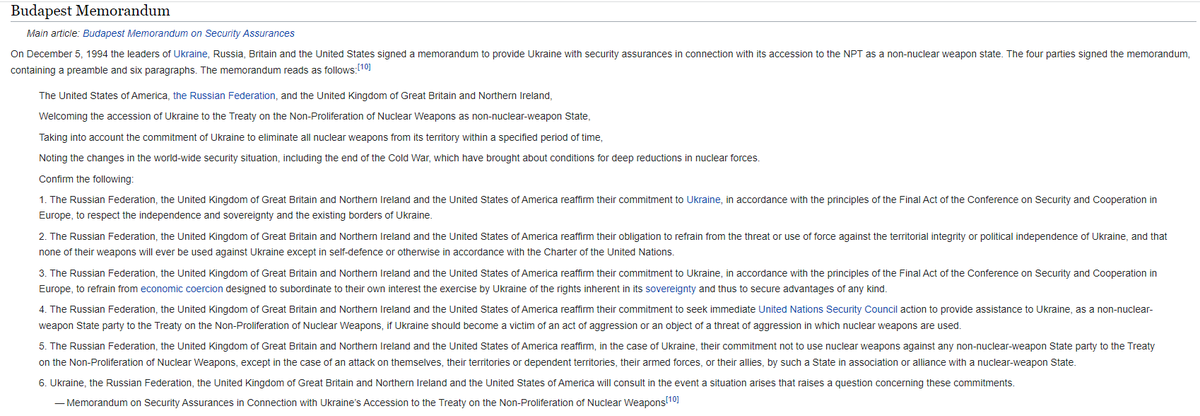 cat__ryan's tweet image. Ukraine had the 3rd largest cache of Nuclear Weapons when they signed the Budapest Memorandum in 1994 in which they agreed to get rid of the weapons and in return Britain, America and Russia agreed not to wage war on them and to protect them if they were attacked.