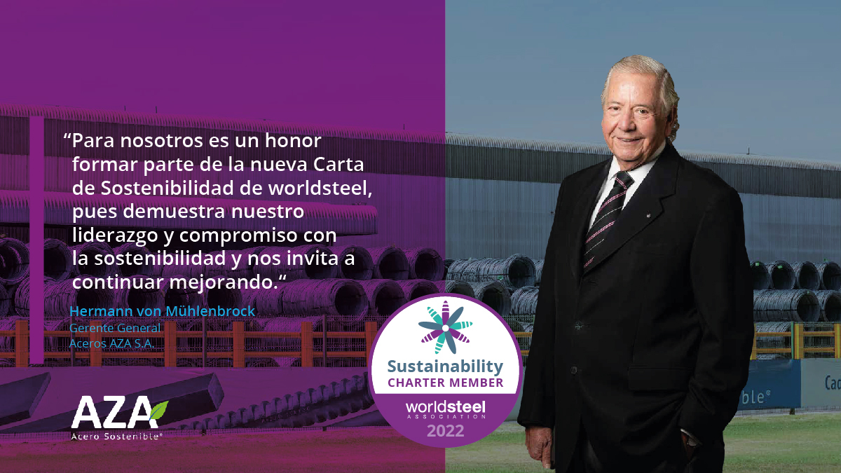 ¡Somos parte de la Nueva #CartadeSostenibilidad de <a href="/worldsteel/">worldsteel</a>!🌱
Compartimos la misma visión, que el acero es vital y un material clave para un mundo sostenible, donde es importante asumir liderazgos que generen impactos positivos en las personas y el cuidado del medioambiente.