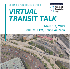 KOPRail's tweet photo. Join us! SEPTA is holding a Virtual Transit Talk on March 7 to collect input on future connections around the #KOPRail stations and nearby destinations. Register here 👉 https://t.co/nStn5S0jA3 https://t.co/v0T6Dvskgh