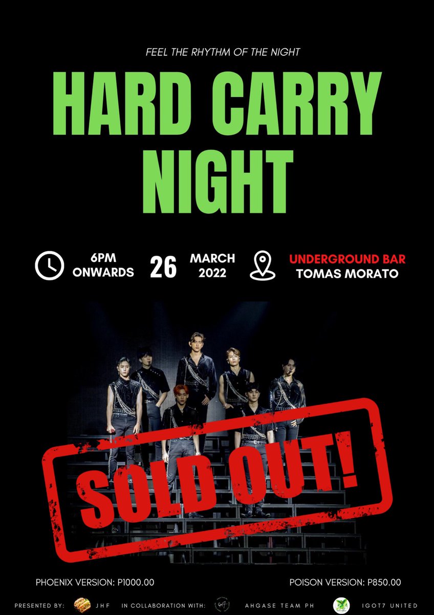 got7jhf's tweet photo. Hard Carry Night 2k22 is officially SOLD OUT! π₯
Are you ready for the first-ever PH Ahgases party of the year??? We can hear you scream!!!
Keep following us for more updates and watch out on the 26th! https://t.co/uGogYw88Fs