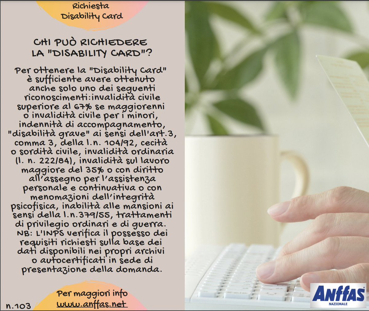 AnffasC's tweet photo. 3 nuove #pilloleinformative su #DisabilityCard , per certificare  in #Italia e in #UE la propria condizione di #disabilità presso gli uffici pubblici e/o per ottenere l'accesso gratuito/agevolato a beni e servizi! 

Per maggiori info visita il sito #Inps👇
https://t.co/unDLNI0n7F https://t.co/j1lHWquesU
