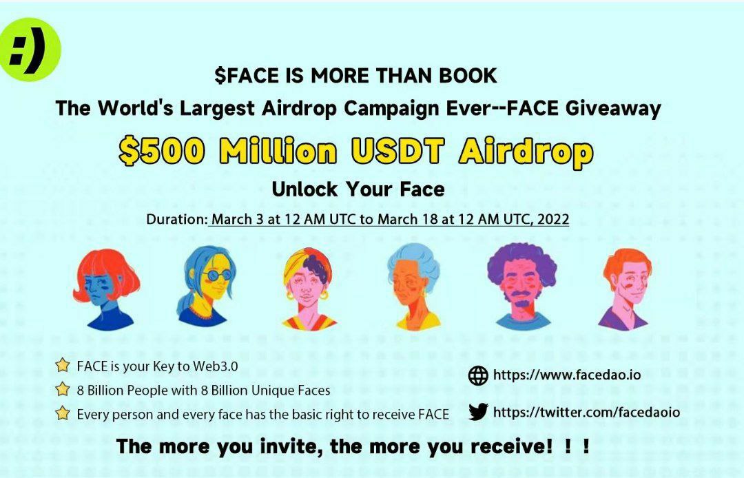 🚨 Airdrop: FaceDao
🔥 Total Reward: $500m USDT Airdrop
🛃 Website: facedao.io
🚧 Rating: ⭐️⭐️⭐️⭐️⭐️ 
🤖 Airdrop Link: gleam.io/competitions/V…
