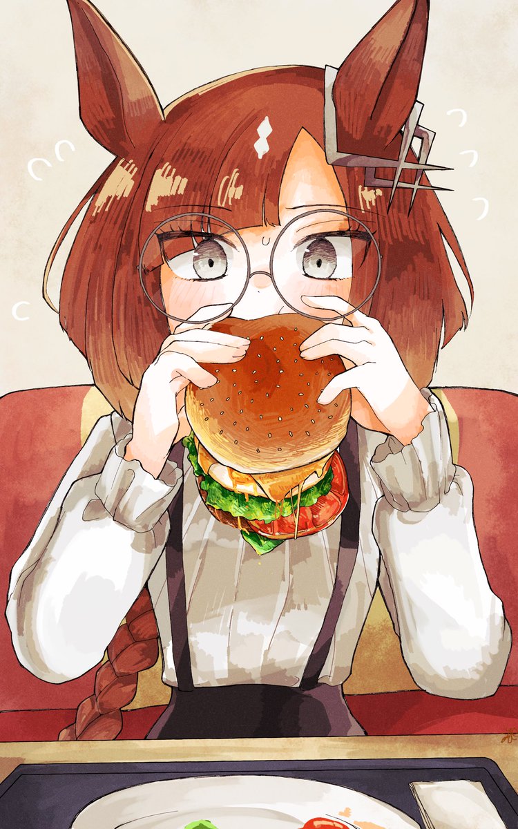 「ハンバーガーの食べ方がヘタなイクノ 」|やまだくん⛰のイラスト