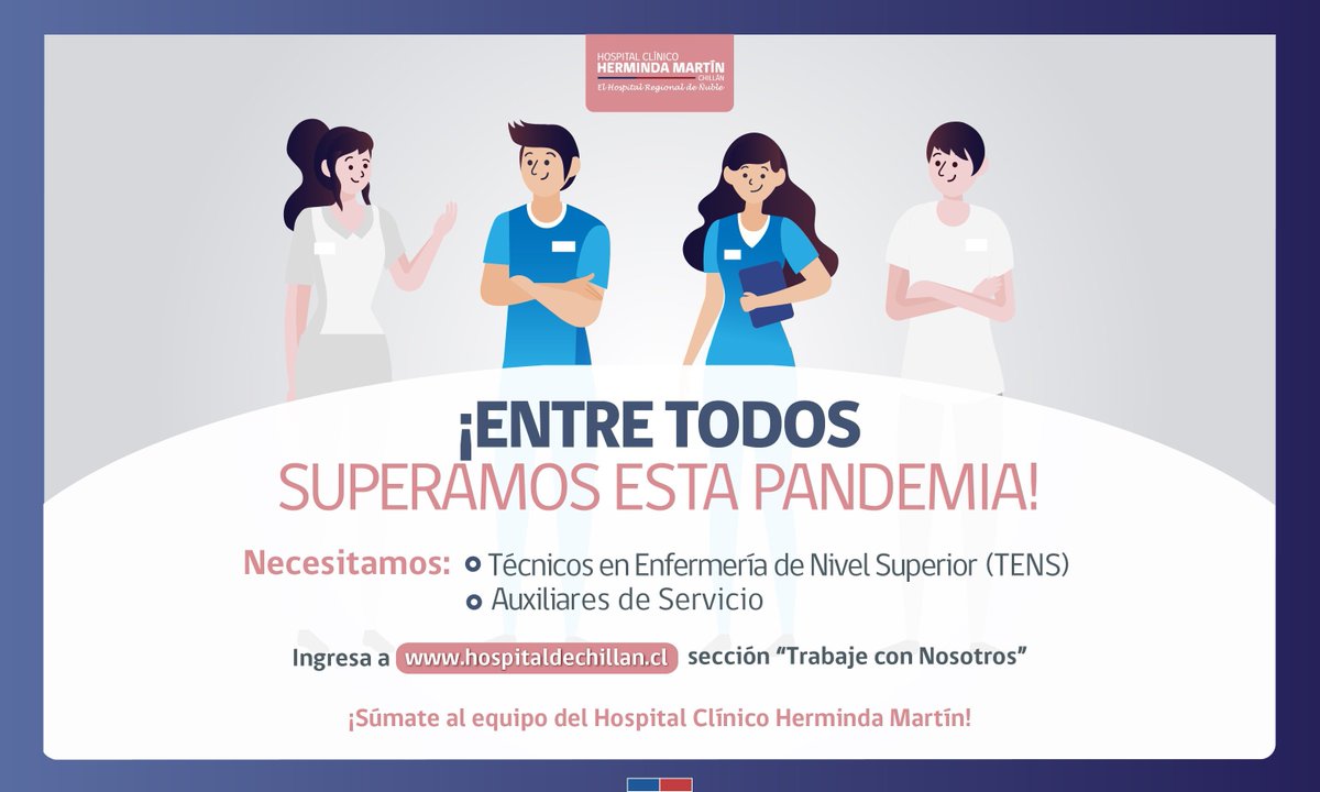 HospitalChillan's tweet photo. Súmate a nuestra gran familia hospitalaria 🏥‼️ 

Ingresa a: https://t.co/8NCaXxbhY8 🤗🤗 https://t.co/NDvLFIdVSX