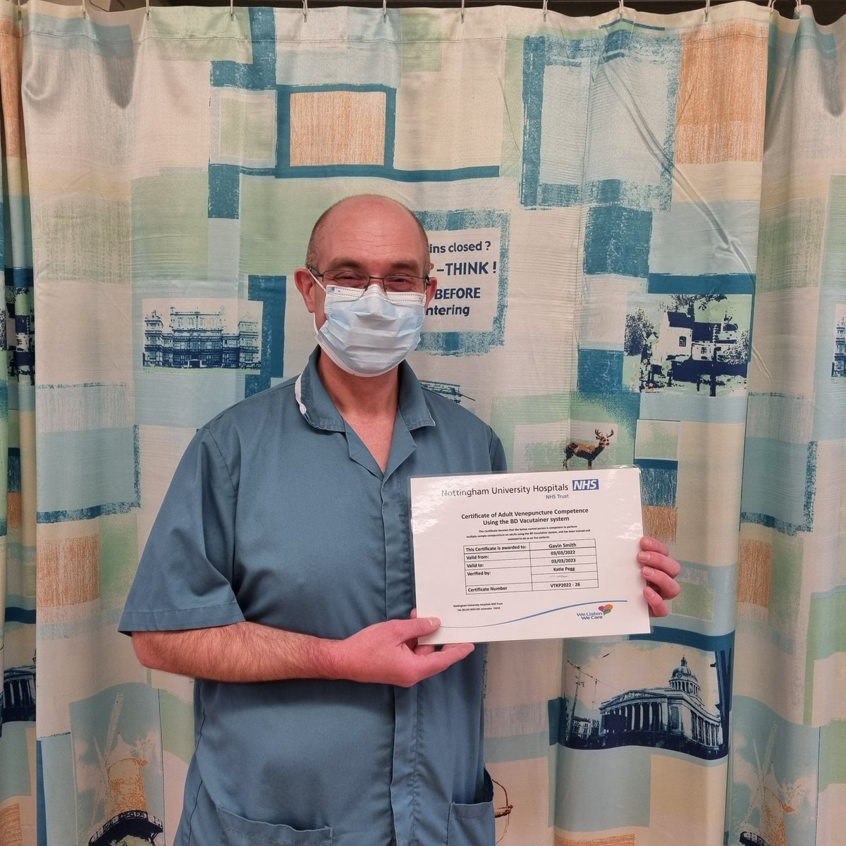 Well done Gavin on completing your venepuncuture competancy today, and well done on finishing with a blood test requiring 5  bottles with 4 differant coloured tops.
Congratulations .