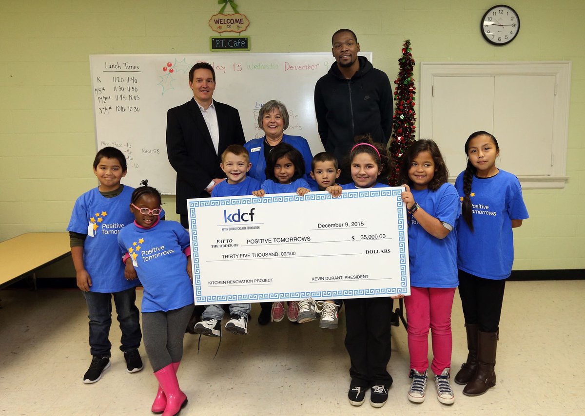 Bonus) Durant's initiatives

KD has given back through:
• The American Red Cross
• Charity donations to schools
• College Track at The Durant Center
• P’Tones Records

Durant has shared his wealth through numerous philanthropic causes.