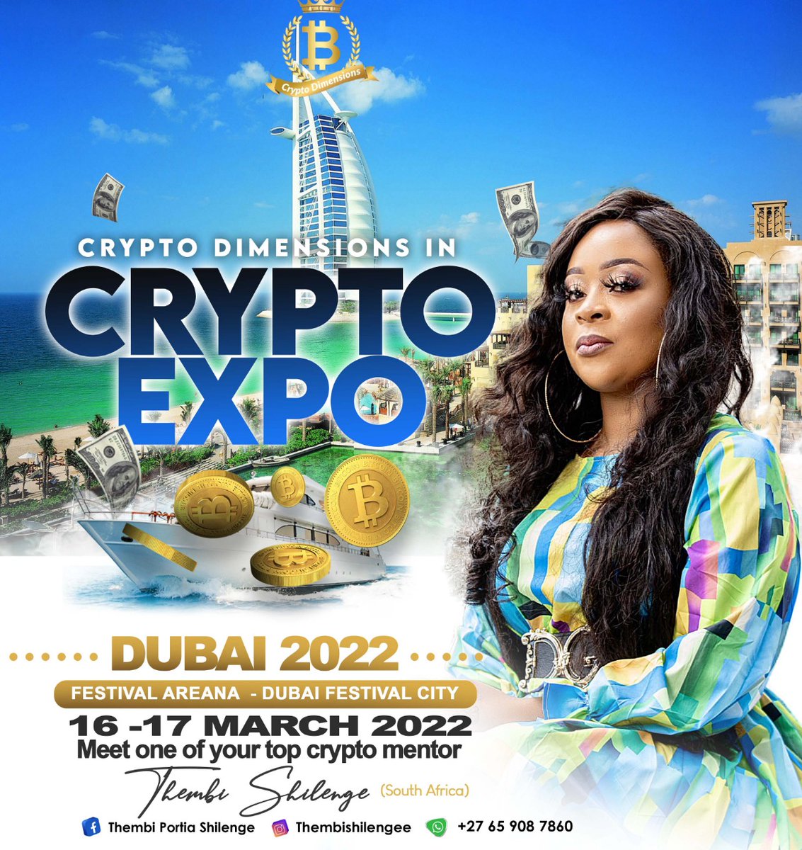 ShilengeTP's tweet photo. Meet your number 1 crypto Queen from South Africa in 2022 Dubai crypto Expo representing our brand (mentorship academy) @crypto__dimensions this year, stay tuned online on these dates 16th - 17th March as ill be sharing the great insights of crypto
#CryptoExpoDubai2022 #crypto https://t.co/kMT71eueqV