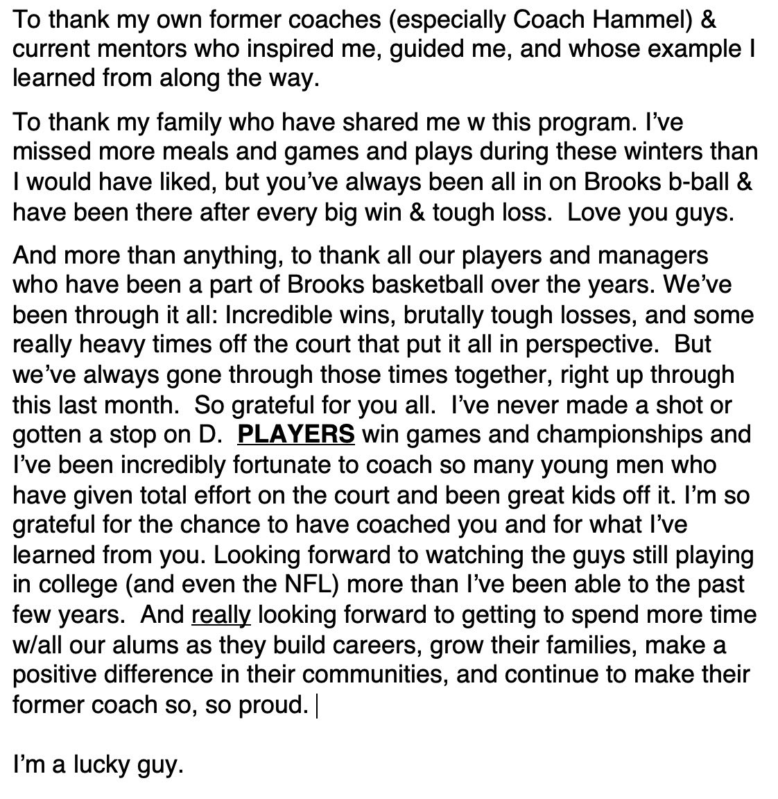 Our guys played their hearts out yest- down 20 at half &amp; cut it to 4-but it wasn’t to be. This team finished a year like no other with the same heart &amp; care that they showed all season. Lots of emotions in our locker room- it has been an honor. 19 years &amp; SO many people to thank: