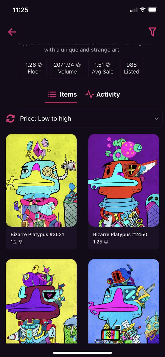 CommunityNFT13's tweet photo. @JerzyNFT Definitely bizarre platypus one of the best art collections in the solana network. great community, staking to come, clothing line and much more. Have a look https://t.co/4k7KOjiAdV