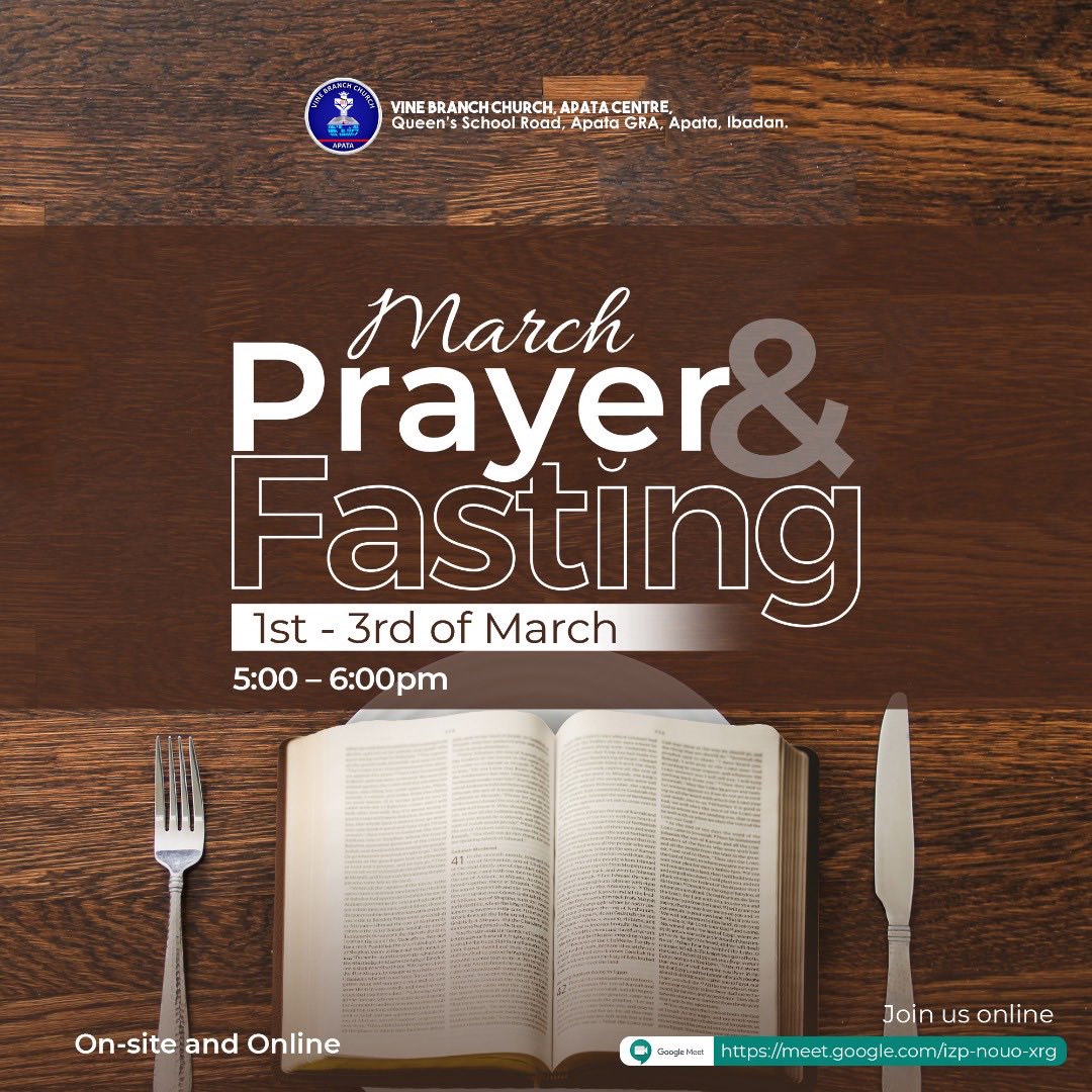pastortee2003's tweet photo. Our 3-day prayer and fasting programme ends today.

Remember as we pray, we shall be changed!!

Join us!

Time: 5 to 6pm (Nigerian time)

Praying online? Use:

https://t.co/RCAXJWC0hm

March is our month of joyful praises!! https://t.co/4ni1fHSGVz