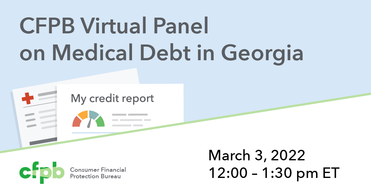 HAPPENING SOON: Tune into our virtual panel with CFPB Director Rohit Chopra, Senator Jon Ossoff (D-GA), and Georgia advocates today at 12:00 p.m. They’ll be discussing medical billing and collections practices. #CFPBLive https://t.co/B0CefrDskI https://t.co/FFeyJnkCVE
