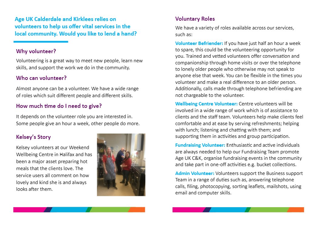 Want to volunteer in your local community?

We have a wide range of voluntary roles to suit different people with different skills - from Admin to Fundraising to helping out with our services and groups.

ageuk.org.uk/calderdaleandk…

#volunteering #volunteer #calderdale #kirklees
