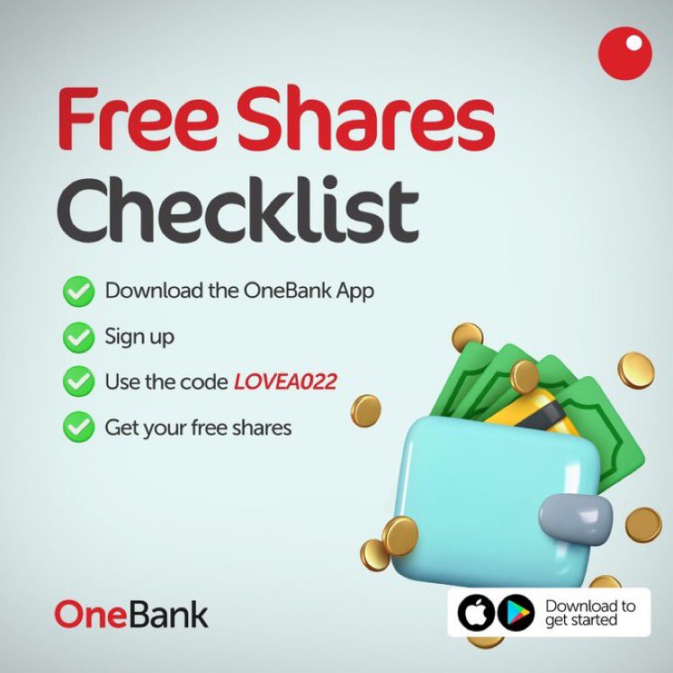 If you are in your twenties and are just trying to build wealth through investments, Sterling Bank’s Free Shares is one you should take claim now.

You will be gifted shares in 14 different top Nig companies.
1) Download the app linktr.ee/Onebankng
2) Use ref code LOVEA022