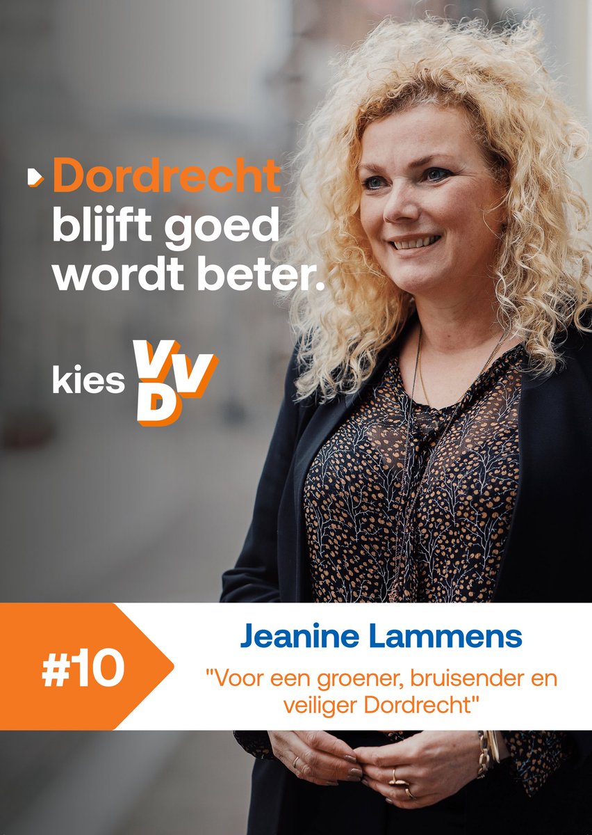 Dordt mooier en gezelliger maken 
💪🇦🇹

Maak kennis met ons sterke team. Vandaag Jeanine Lammens, onze nummer 10.

🏠 De Hoven  
💪 Voor een groener, bruisender en veiliger Dordrecht 
⏩ dordtsevvd.nl/mensen/jeanine…