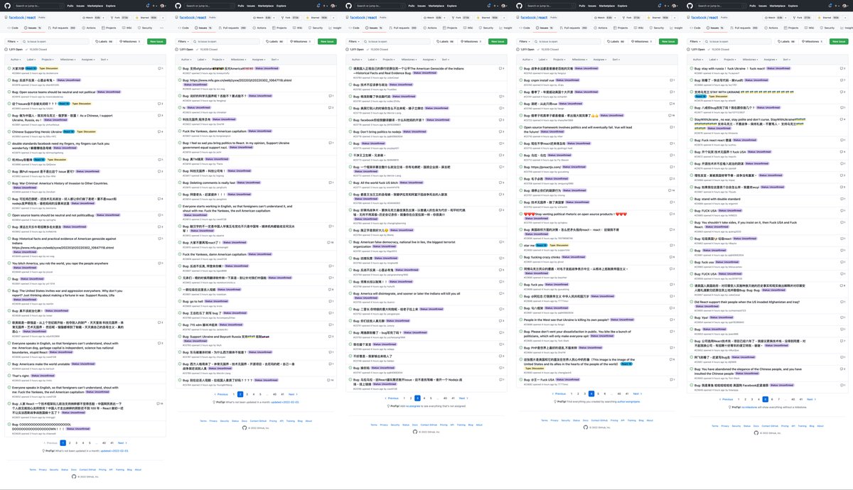 React’s GitHub repo brigaded by pro-Russian Chinese netizens

github.com/facebook/react…