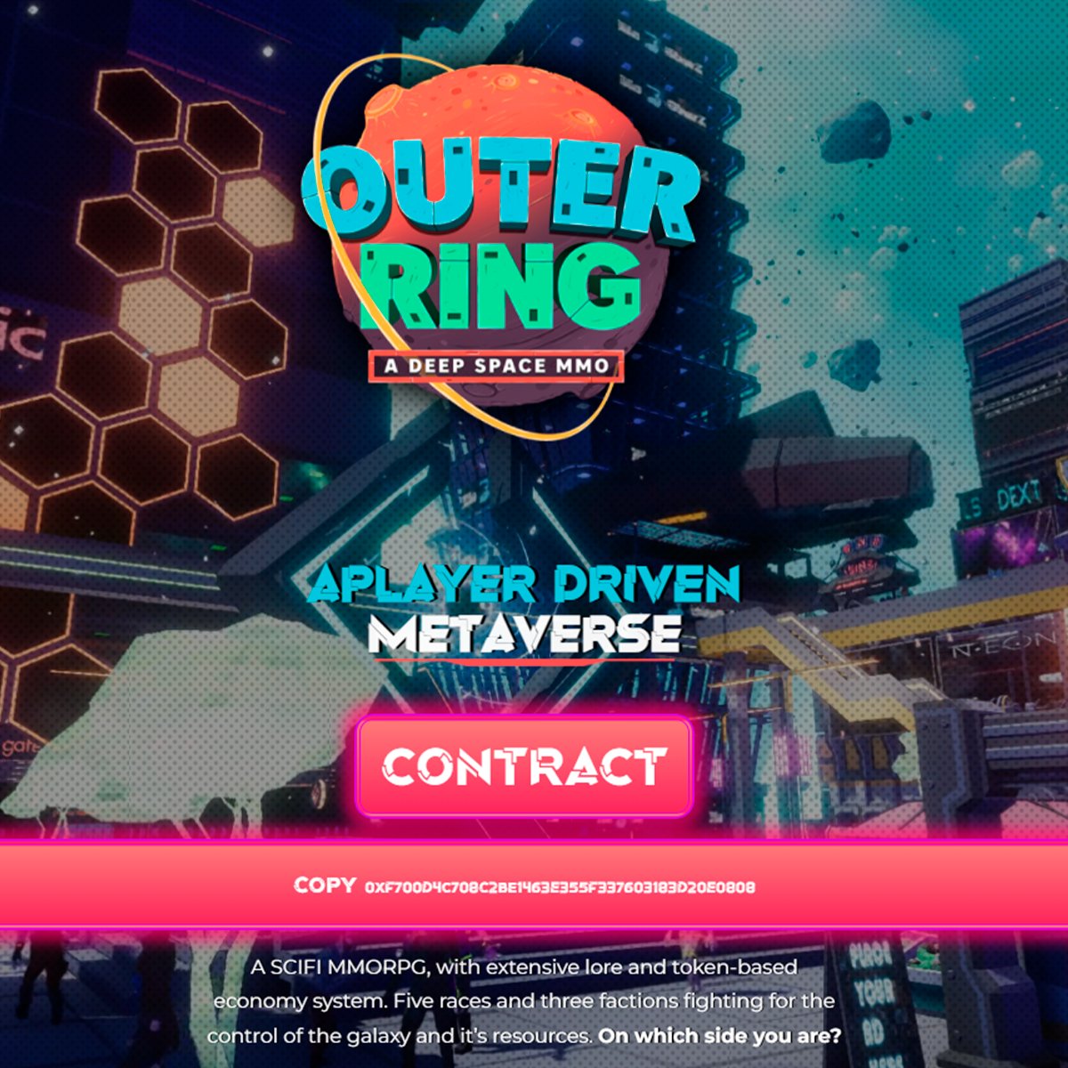 IMPORTANT ANNOUNCEMENT #OuterRingMMO

Here is the OFFICIAL Galactic Quadrant (GQ) Smart Contract: 0xF700D4c708C2be1463E355F337603183D20E0808

The rest are SCAM, and we don't want you to fall for one!