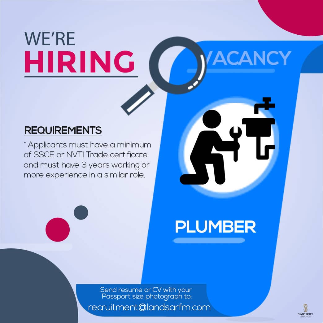 LFMANAGEMENT09's tweet photo. Vacancy for a Plumber.. Please send in your applications!

#Construction #FacilitiesMgmt #plumbers https://t.co/doKE8NSzL0