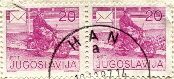 Postal Services motorbike rider Yugoslavian postage stamp