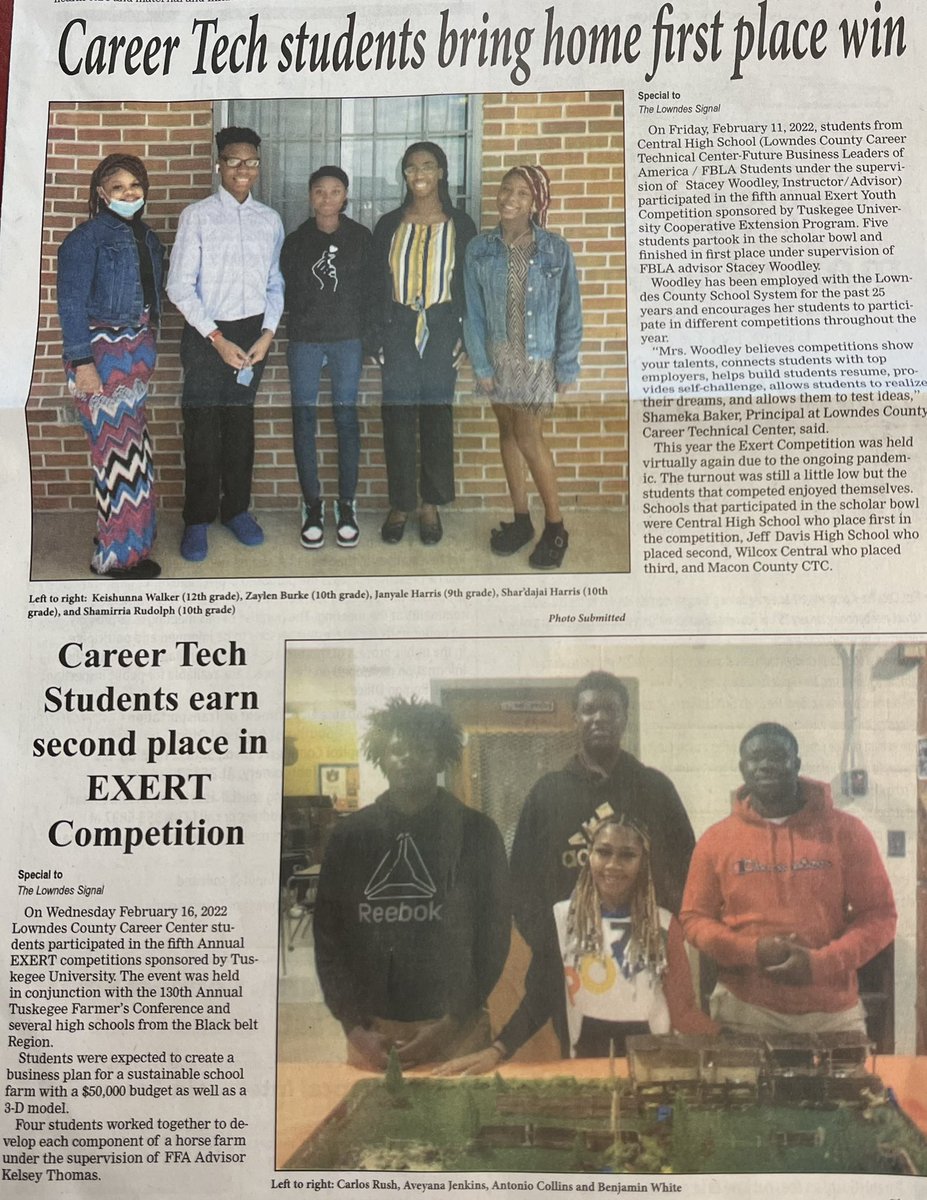 45CAREERTECH's tweet photo. Whoa!!! Look who made front page news!! Congratulations to our Career Tech Exert Competition Winners!!! We are so proud of you!!!! #45ctc #45CareerTech #45FBLA #45FFA https://t.co/8KoLpGGLjs