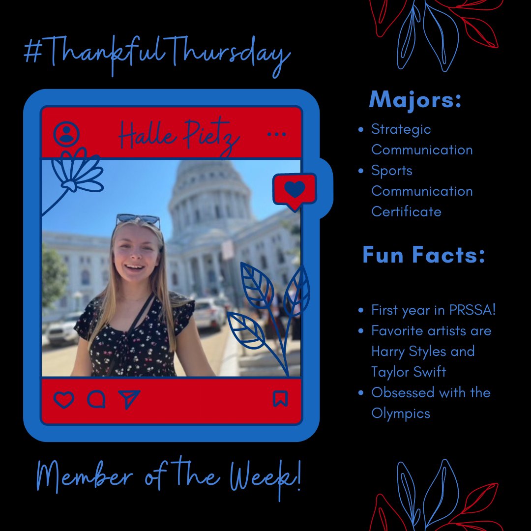 This week’s #ThankfulThursday member is Halle Pietz! Check out Halle’s fields of study and fun facts!