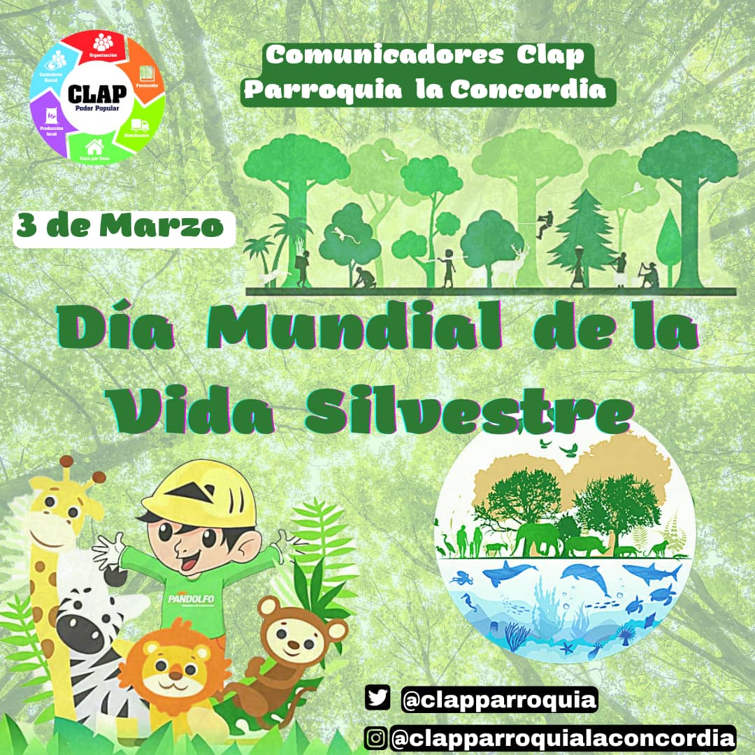 #03Marz Día Mundial de la Vida Silvestre y la variedad de la flora y la fauna salvajes, debemos crear conciencia acerca de la multitud de beneficios que la conservación de estas formas de vida tiene para la humanidad. 
#SoyComunicadorClap 
#SomosProteccionSocial 
@ClapParroquia