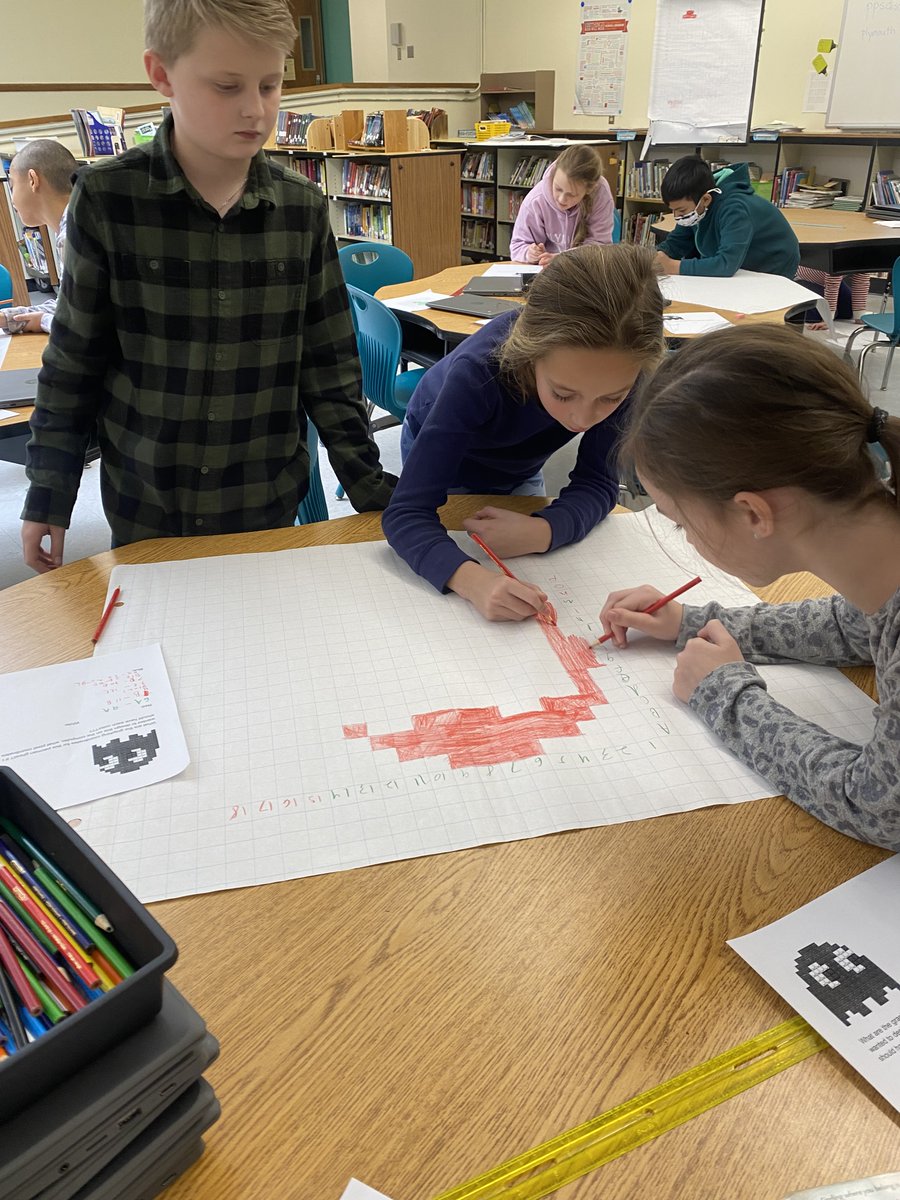 MsAshley_FFES's tweet photo. Students at FFES learned about PIXELS and screen resolution. We plotted out a PacMan Ghost, Minion, and turtle using coordinates for each color. Next week, we will use Google Sheets to construct Mystery Pixel Art Challenges! @pps_edtech @PlymouthSch @FFESPlymouth https://t.co/K4IjP1WOTD
