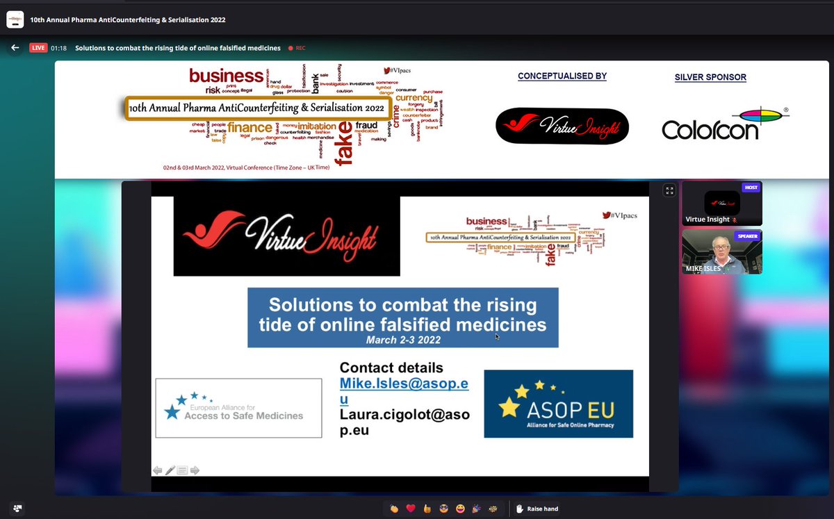 #VIpacs Key Speaker Mike Isles, Executive Director, @EAASMeds presenting about Solutions to combat the rising tide of online falsified #medicines in 10th #Pharma #AntiCounterfeiting & #Serialisation 2022 bit.ly/3onw8iX #healthcare #Counterfeit #SupplyChain #TrackTrace