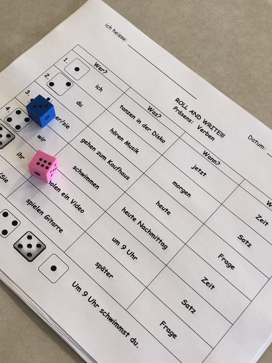 Roll and Write! German 1 Ss practice present tense and word order! #WHRHSPride