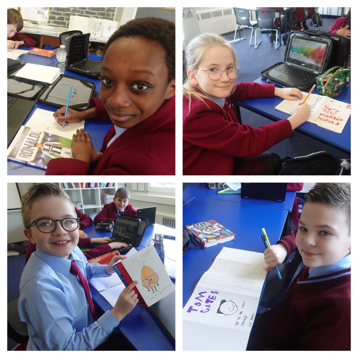 HC_Scotland's tweet photo. More #WorldBookDay activities with a #HamiltonSeniorSchool Drop Everything and Read (DEAR) session and Book Quiz.    

There was a ‘Guess Who is Coming to Dinner’ table in the #HamiltonLibrary and #HamiltonTransitus learners re-designed old book covers. 

#HamiltonLiteracy https://t.co/B4pqOyEz5q