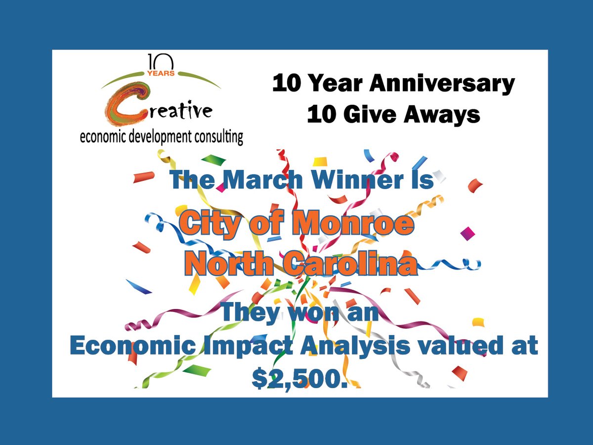 Congratulations <a href="/CityofMonroeNC/">City of Monroe, NC</a> won our March Creative Give Back! An Economic Impact Analysis.