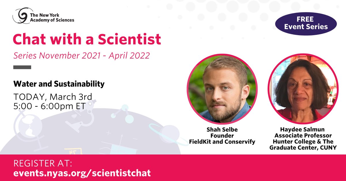 NYAS (@nyasciences) on Twitter photo TONIGHT at 5 pm ET! 🌊 🔬
Chat with <a href="/shahselbe/">Shah Selbe</a>, Founder of <a href="/conservify/">Conservify</a> and <a href="/fieldkitorg/">FieldKit.org</a> and Haydee Salmun, Associate Professor at <a href="/Hunter_College/">Hunter College</a> and <a href="/GC_CUNY/">The Graduate Center</a>!
Register to join and gain access to the full series! events.nyas.org/scientistchat?… TONIGHT at 5 pm ET! 🌊 🔬
Chat with <a href="/shahselbe/">Shah Selbe</a>, Founder of <a href="/conservify/">Conservify</a> and <a href="/fieldkitorg/">FieldKit.org</a> and Haydee Salmun, Associate Professor at <a href="/Hunter_College/">Hunter College</a> and <a href="/GC_CUNY/">The Graduate Center</a>!
Register to join and gain access to the full series! events.nyas.org/scientistchat?…