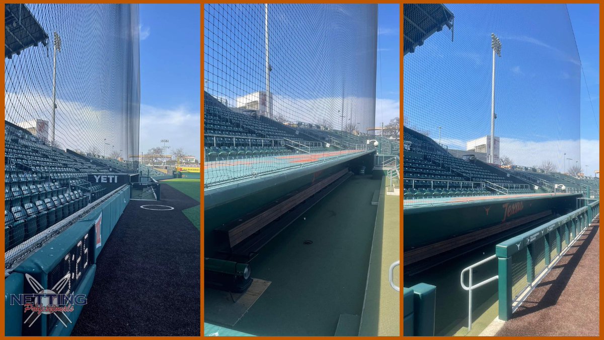 NettingPros's tweet image. Taut backstop netting at the @TexasBaseball ballpark...is there anything more beautiful in the world?

Not for #NettingPros!

Last week one of our #NetCommanders crews stopped by UT to tighten up their Dyneema Backstop System!