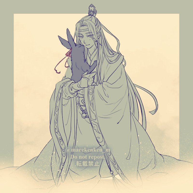 long hair 1boy chinese clothes smile male focus rabbit headband  illustration images