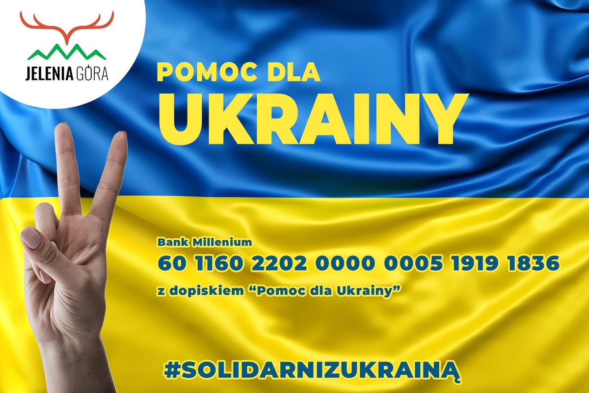 👉Zgodnie z moją wcześniejszą informacją przekazuję numer subkonta Urzędu Miasta Jelenia Góra na które można wpłacać pieniądze.

Z zebranych środków zakupimy rzeczy pierwszej pomocy oraz artykuły medyczne.
Za przekazane środki serdecznie dziękujemy. 

#SolidarnizUkrainą