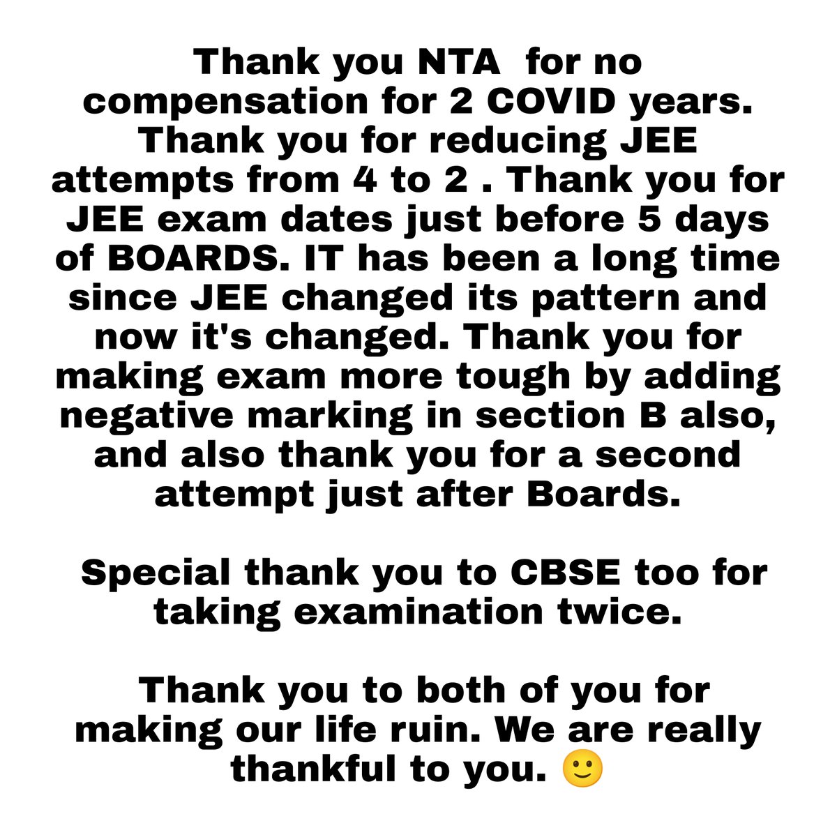 Aryan39033873's tweet photo. @cbseindia29 @DG_NTA @PMOIndia @EduMinOfIndia @dpradhanbjp @INCIndia @ZeeNewsIndiaNo1 @aajtak @timesofindia #cbseterm2 #NTA #NTAjawabdo #JEEMain2022 #boardexams2022 #experimentBatch https://t.co/dnckhG4B1R