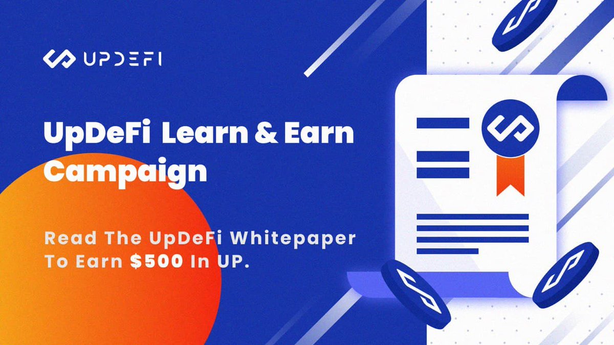 UpDeFiUp's tweet photo. 👨‍🎓UpDeFi Whitepaper Learn &amp; Earn Campaign

💵 500 USD worth of $UP will be given to the top of the class👋

Read through our whitepaper to answer some simple questions
✨ https://t.co/8bhy6Dl8u7 ✨ and win some $UP 💸 

Join here:https://t.co/k3WSnvXGOQ
Rules⤵️ https://t.co/m0S1BdGSE4