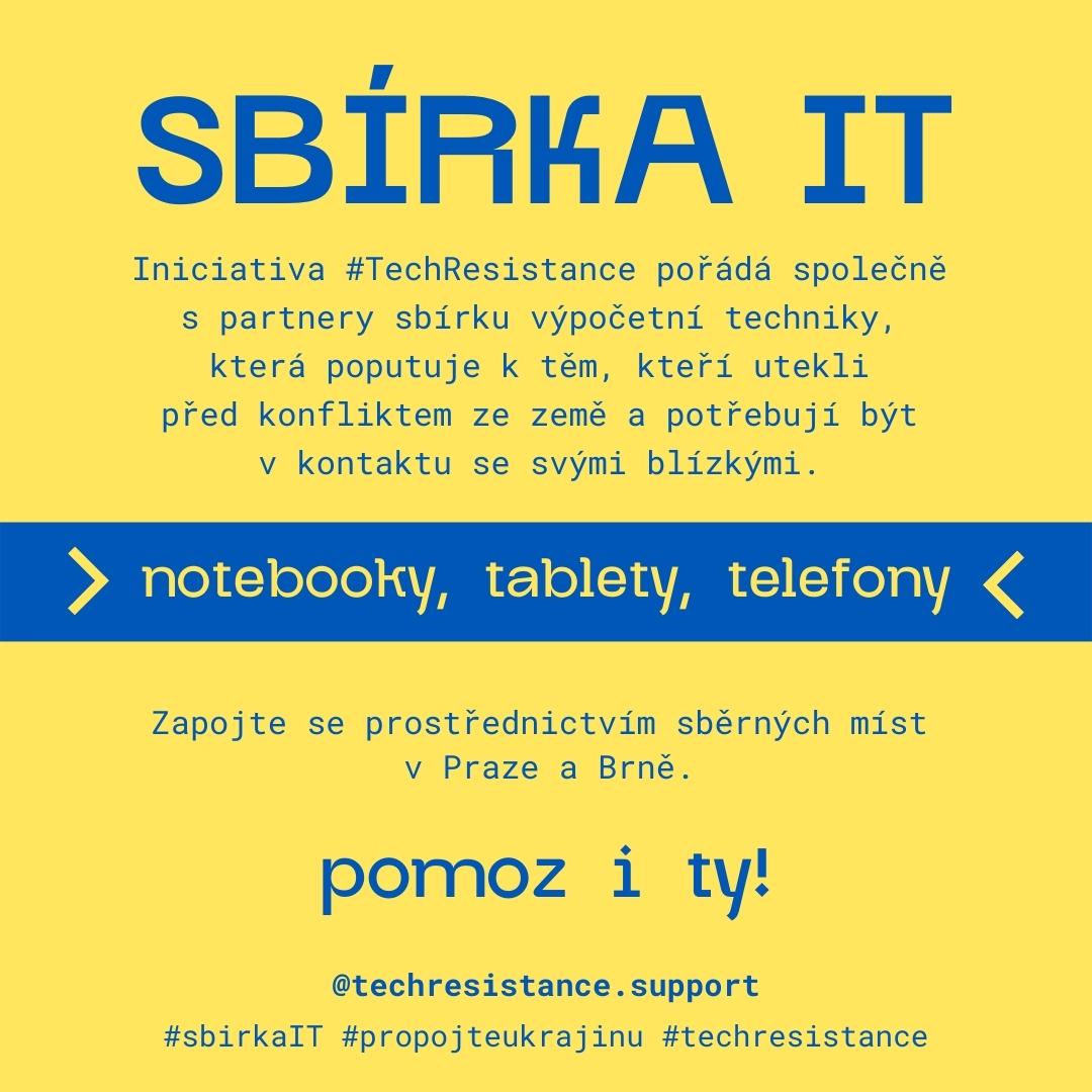 ZajickovaLucie's tweet photo. 1/1
S #TechResistance jsme dnes spustili další level sbírky: Sbírka IT, pomoz i ty! 🇺🇦
Leží Vám doma nepoužité telefony, tablety, power banky či laptopy? Přineste je na naše sběrná místa, ať poslouží ať už tady v Čechách ukrajinským uprchlíkům nebo přímo na Ukrajině. https://t.co/92zyx6vLmq