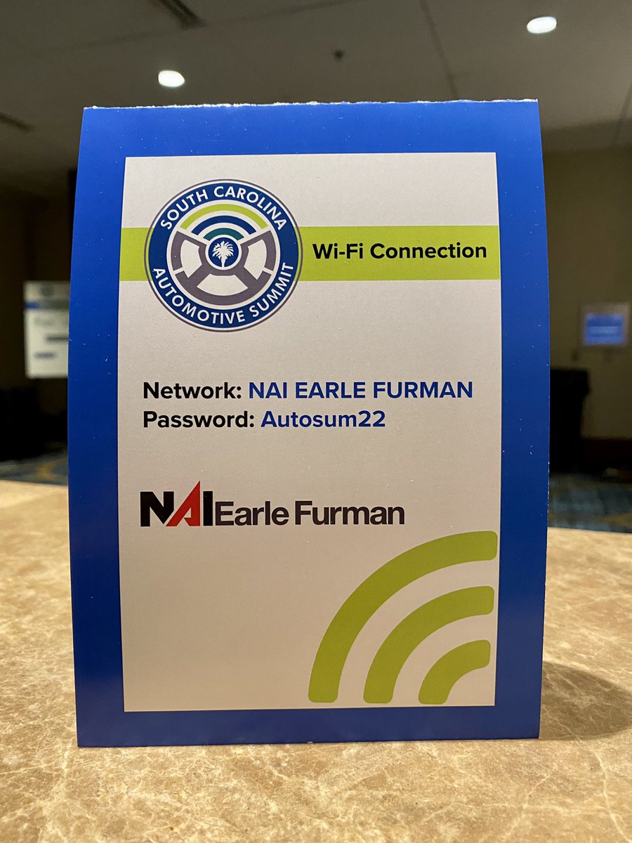 SCAutoCouncil's tweet photo. Thanks to @NaiEarleFurman for sponsoring our #SCAutoSum22 Wi-Fi and keeping our attendees connected! https://t.co/KZd4RwUmZ0