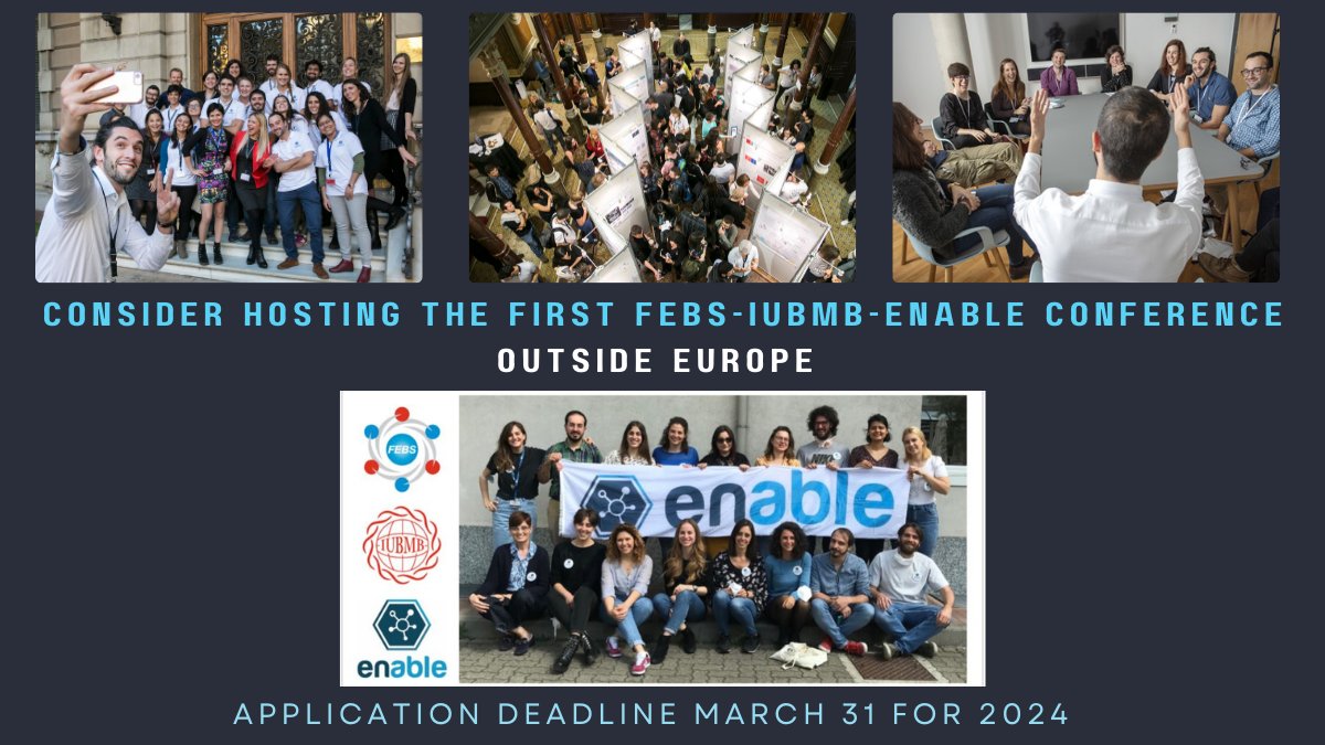 Leadership experience for PhD and postdocs passionate about biomolecular sciences: consider hosting the first ENABLE conference outside Europe.

🚩 Apply before 31 March 🌍
👉 Info: lnkd.in/eSrzr9Cn 

<a href="/ASBMB/">ASBMB</a> <a href="/CSMB_SCBM/">CSMB</a> <a href="/sasbmb/">SASBMB</a> <a href="/ITSASBMB/">ASBMB</a> <a href="/SAIB_Argentina/">@SAIB</a> <a href="/SocBioquimica/">Sociedad Bioquimica</a>
