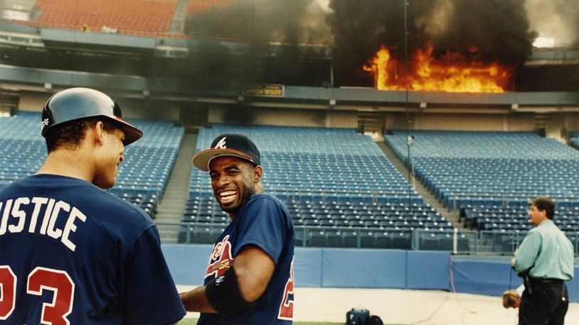 PaulConnell11's tweet photo. @NickShepkowski In '93, I was 9 and my uncle had box seats for us for a Braves game. It was Fred McGriff's 1st game after getting traded to them.  Fire started in one of the suites before the game.  We ended in upper deck CF and we got in at like 10 pm - mid-game.  Could barely even see Deion. https://t.co/Ngz4adNrOM