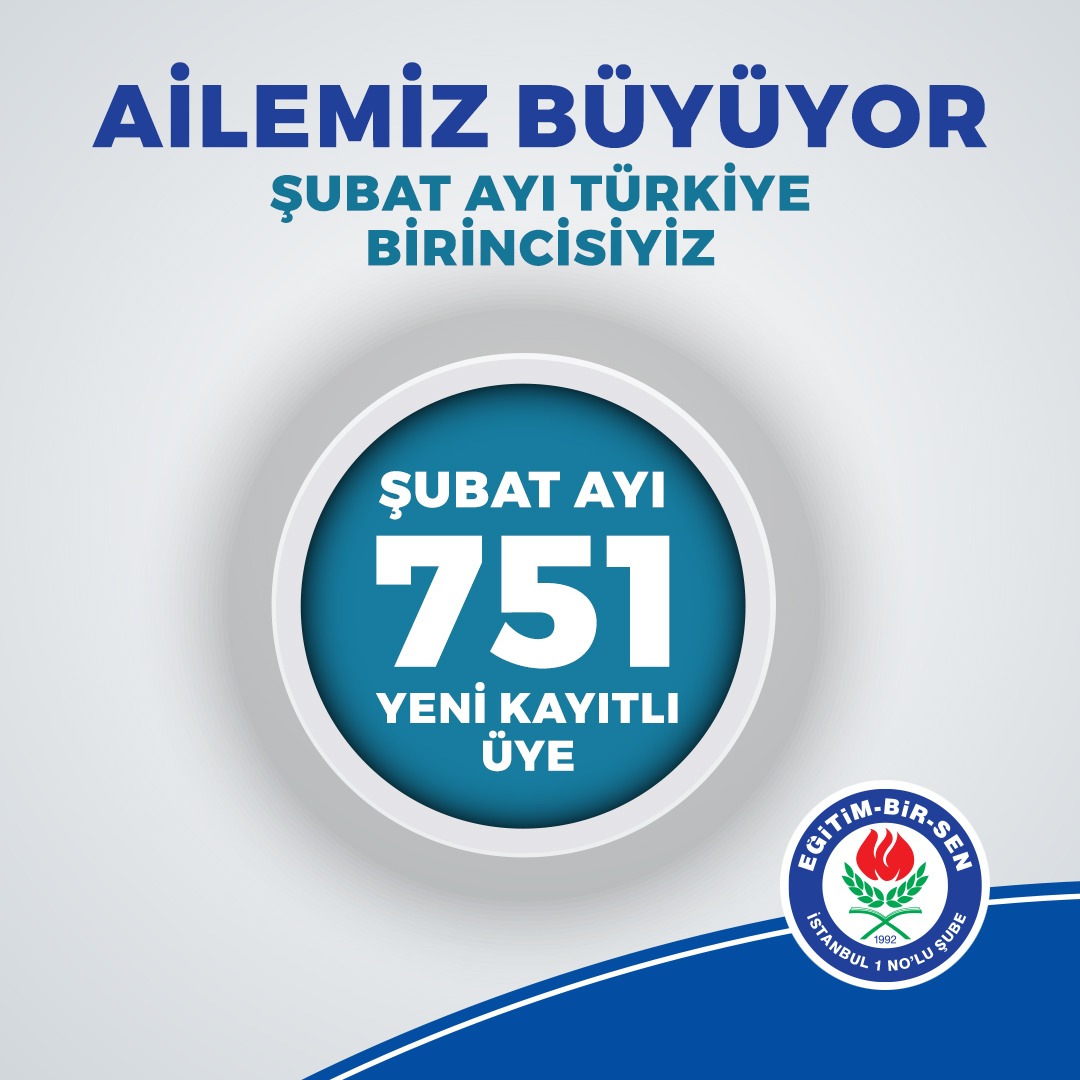 Eğitim-Bir-Sen İstanbul 1 Nolu Şube olarak,Eğitim-Bir-Sen'in kuruluşunun 30.yılını Şubat ayında 751 yeni üye yaparak taçlandırdık.Tüm teşkilatımıza emeklerinden dolayı teşekkür ederiz.Eğitim Bir-Sen ailesine yeni katılan meslektaşlarımıza aramıza HOŞGELDİNİZ diyoruz
<a href="/_aliyalcin_/">Ali YALÇIN</a>