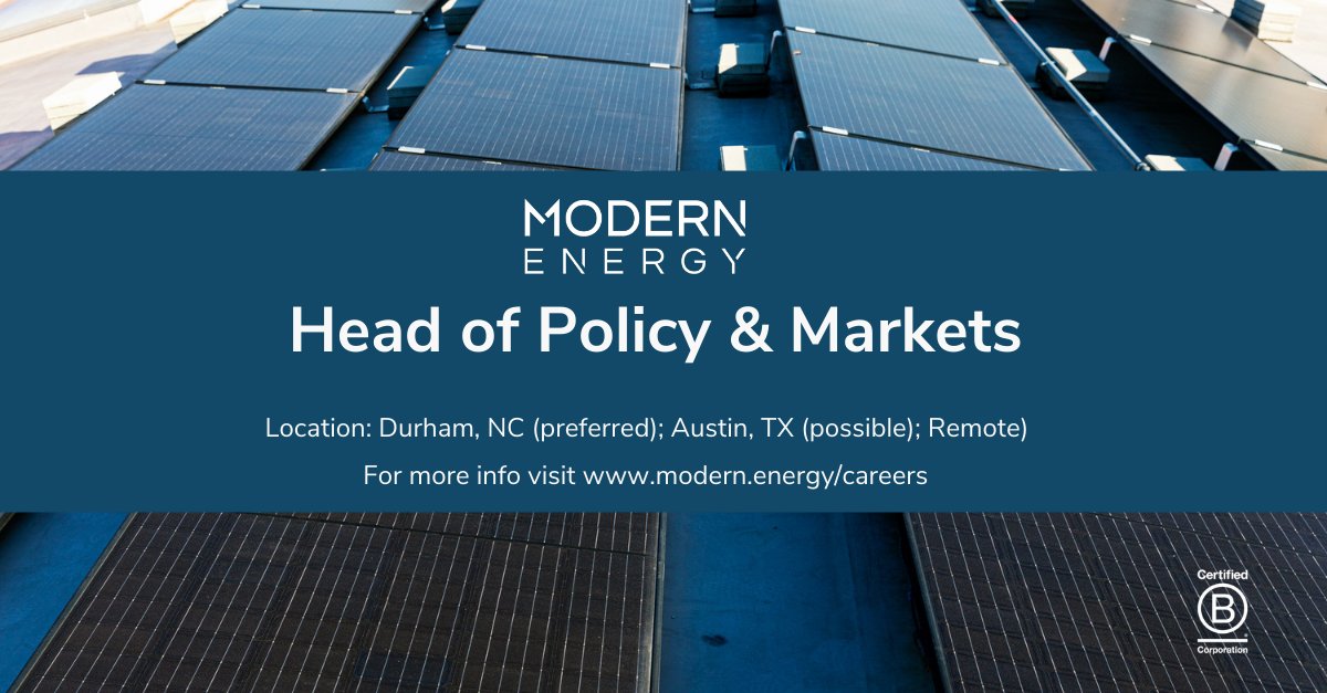 @ #EnergyTwitter [Job Announcement] Modern Energy is hiring a Head of Policy &amp; Markets. Details here → bit.ly/3hxQRwQ