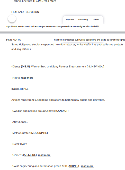 lugaricano's tweet image. No sólo es Sánchez. También nuestras empresas van detrás. 

Abandonan Rusia la moda, de H&amp;amp;M a Adidas; industriales de BMW a Airbus; energía de BP a Shell; tecnológicas de Apple a Oracle, etc. 

NINGUNA empresa española. ¿Dónde están Inditex, Repsol, etc.?

reuters.com/business/corpo…